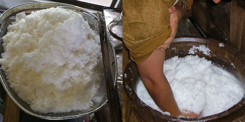 塩の水分を切り、2.3日かき混ぜながら水分をとばす